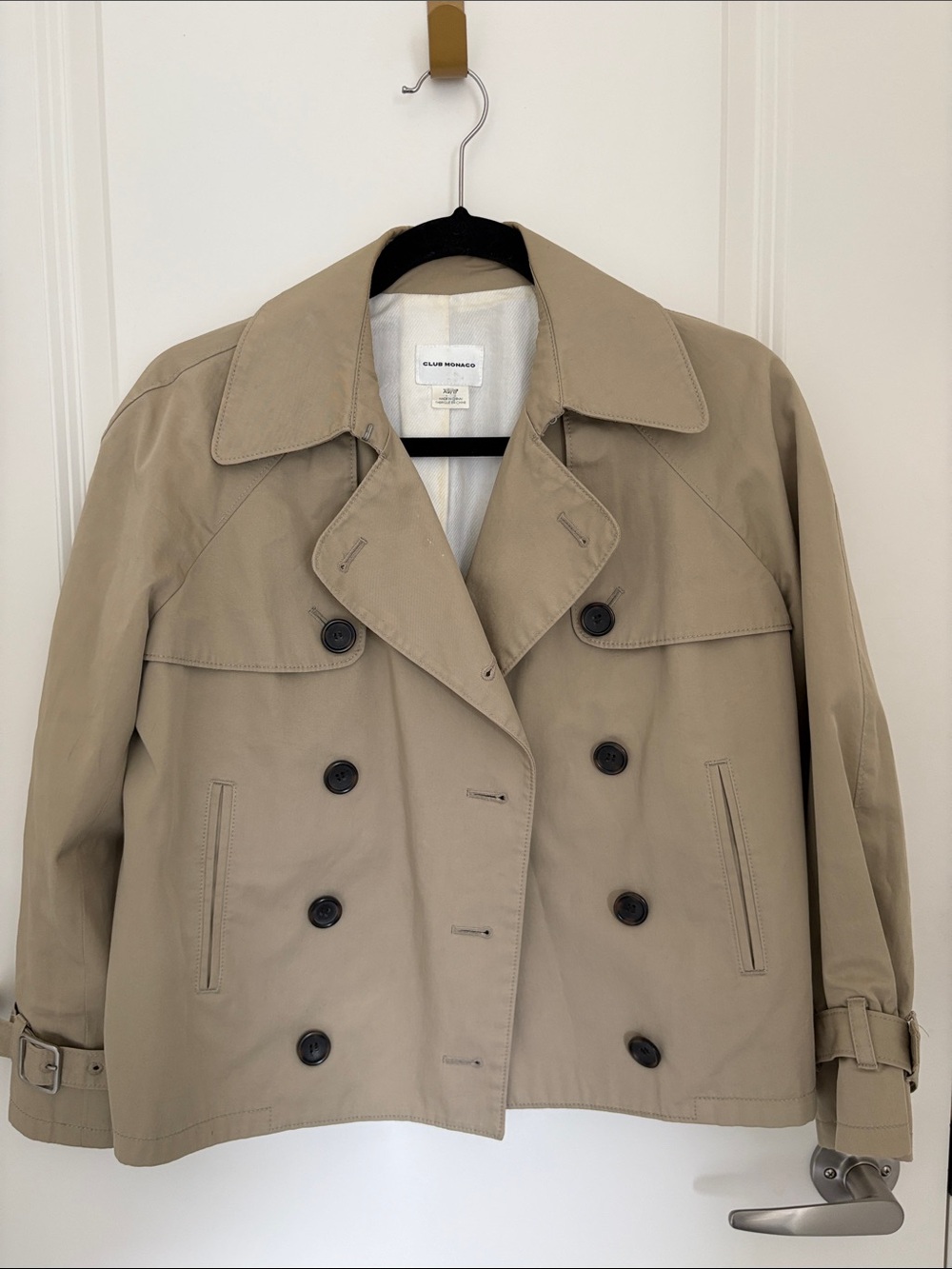 Club Monaco Beige Short Double-Breasted Trench Coat